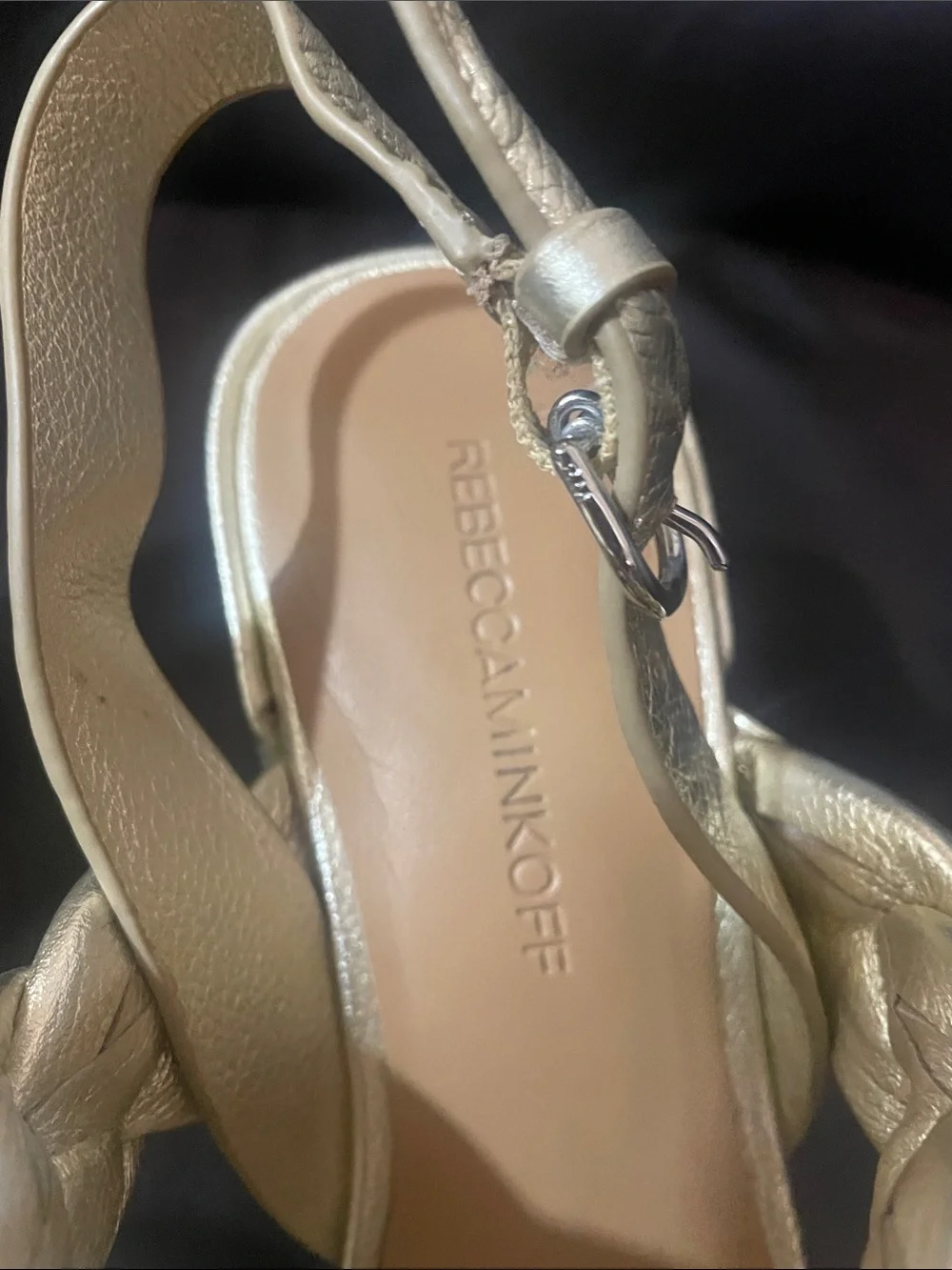Rebecca Minkoff Metallic Gold Braided Slingback Sandals